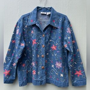 Blue and Pink Jean Jacket with Butterfly Print